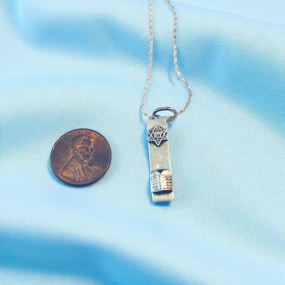 Silver Star of David Mezuzah Pendant Necklace - Picture 7 of 11